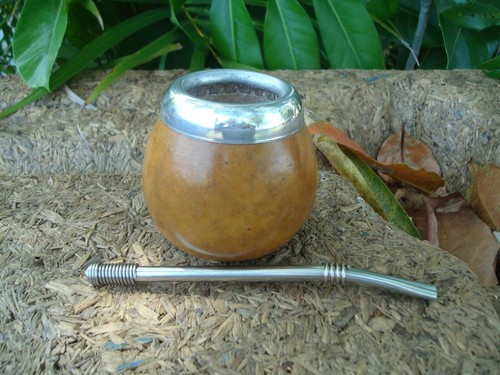 Set Mate Calabaza, Straw ,Bombilla, Color Silver, Gourds 3X31/2", Mate Uruguayo - Picture 5 of 10