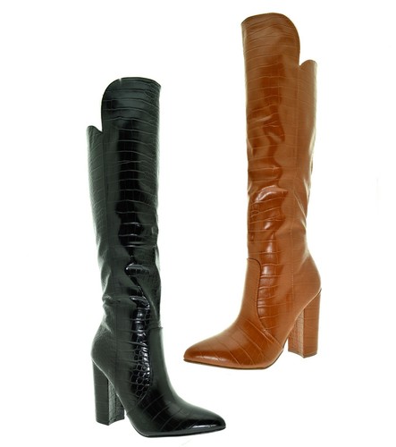 STIVALI DONNA ALTI GINOCCHIO SCARPE INVERNALI STIVALETTI TACCO ALTO  COCCODRILLO | eBay