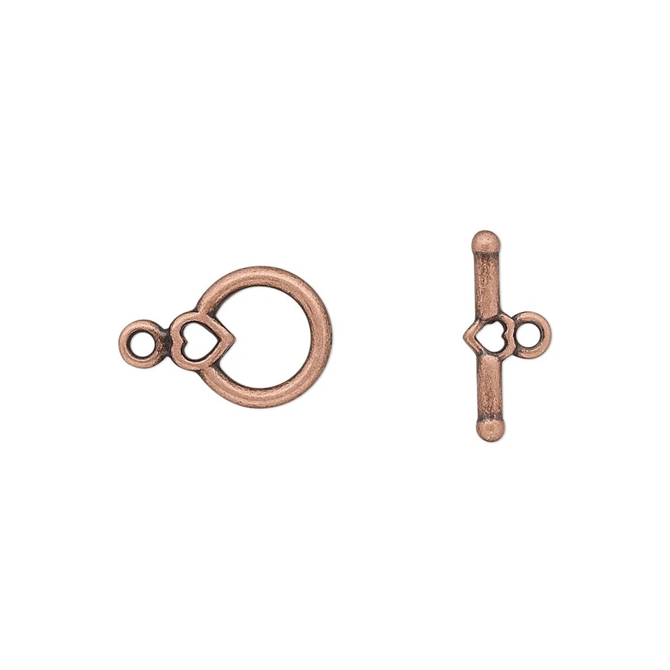 100 Sets Antiqued Copper Plated Pewter 10x9mm Toggle Clasps with Hearts * - Image 2 of 2