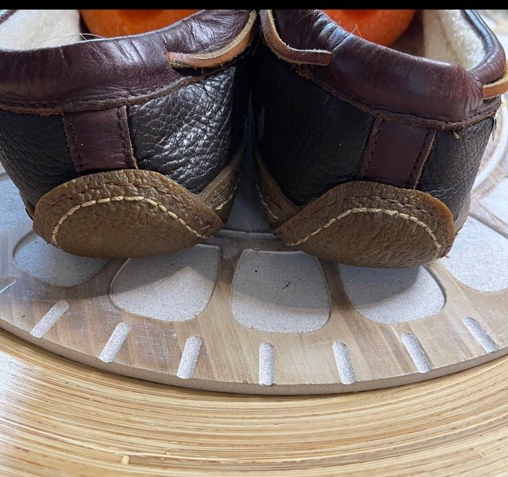 SAOLA Ciabatte uomo LL Bean pelle doppia suola taglia 9 mocassino foderato shearling marrone