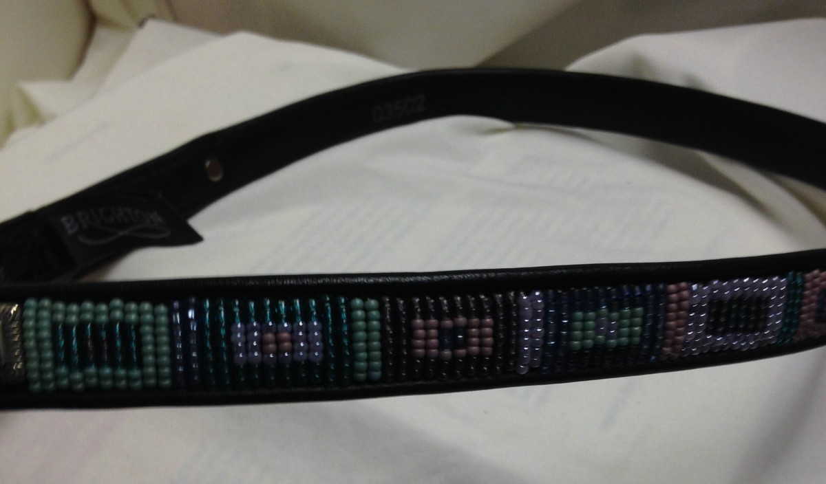 Brighton Beautiful Beaded Leather Belt Silver Buckle Women display picture 1