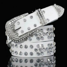 Ladies Rhinestone Belt Faux Leather Cowgirl Style Bling Wide Waistband Classic