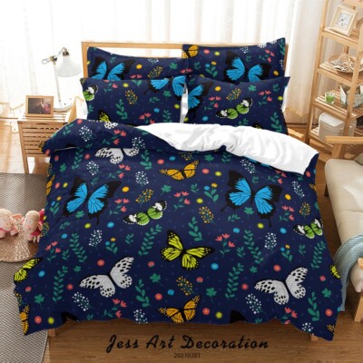 3D Flowers Butterfly Pattern Quilt Cover Set Bedding Sets Pillowcases Queen 29