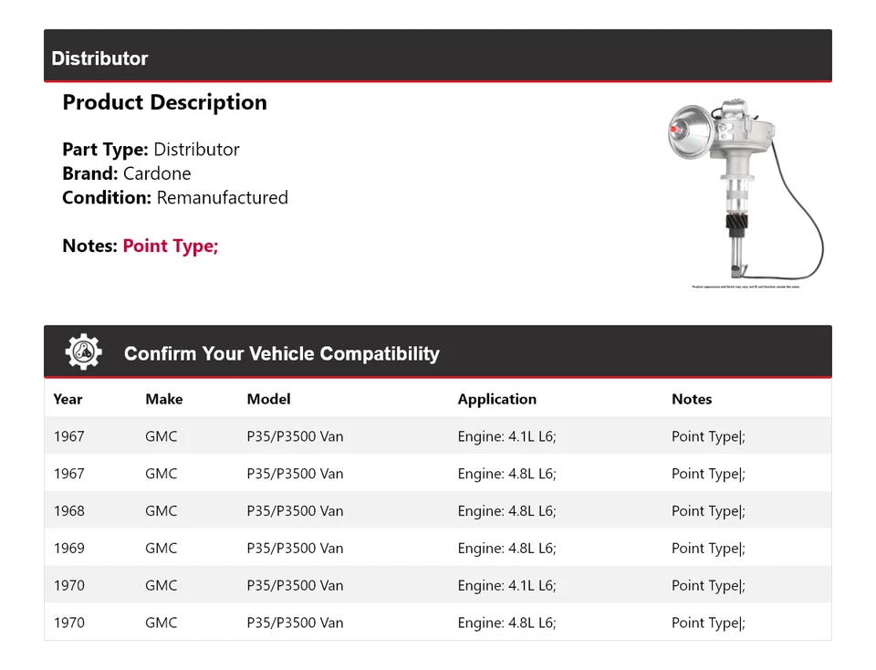 Для 1967-1970 GMC P35/P3500 фургон дистрибьютор Cardone 1968 1969 - Изображение 2 из 4