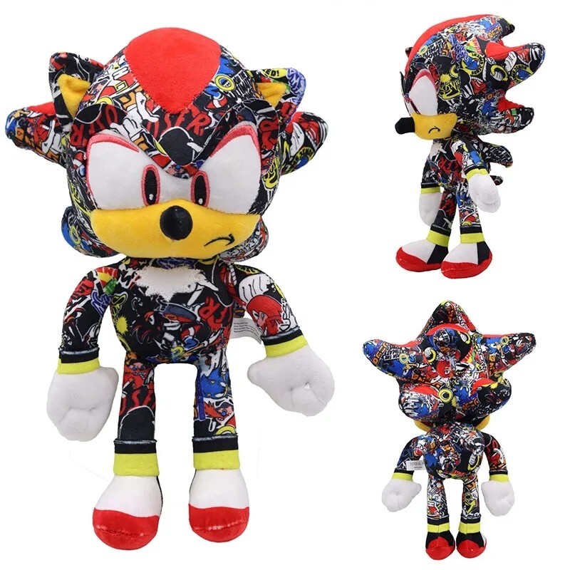 Peluche Shadow le Hérisson 30cm avec motifs graffiti pour fan de jeux vidéo