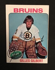 GILLES GILBERT 1975-76 TOPPS SIGNED AUTOGRAPHED CARD #45 BOSTON BRUINS