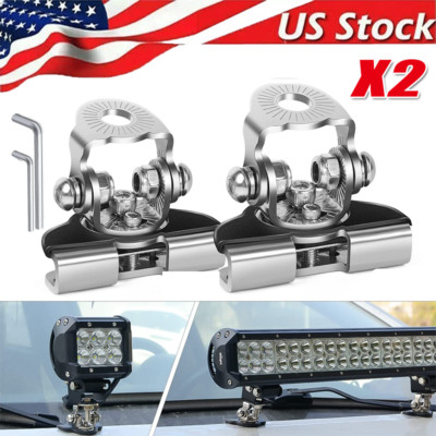 2PCS Pillar Hood Led Work Light Bar Mount Bracket Clamp Holder Offroad Universal