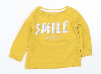 Primark Girls Yellow Cotton Blend T-Shirt Size 9-12 Months Pullover
