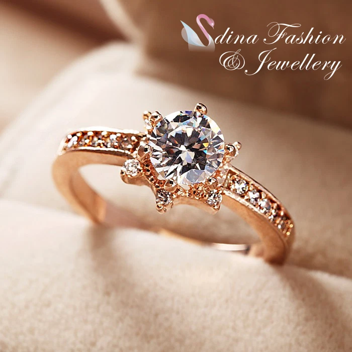 18K Rose Gold Plated Cubic Zirconia Side Stone Sunflower