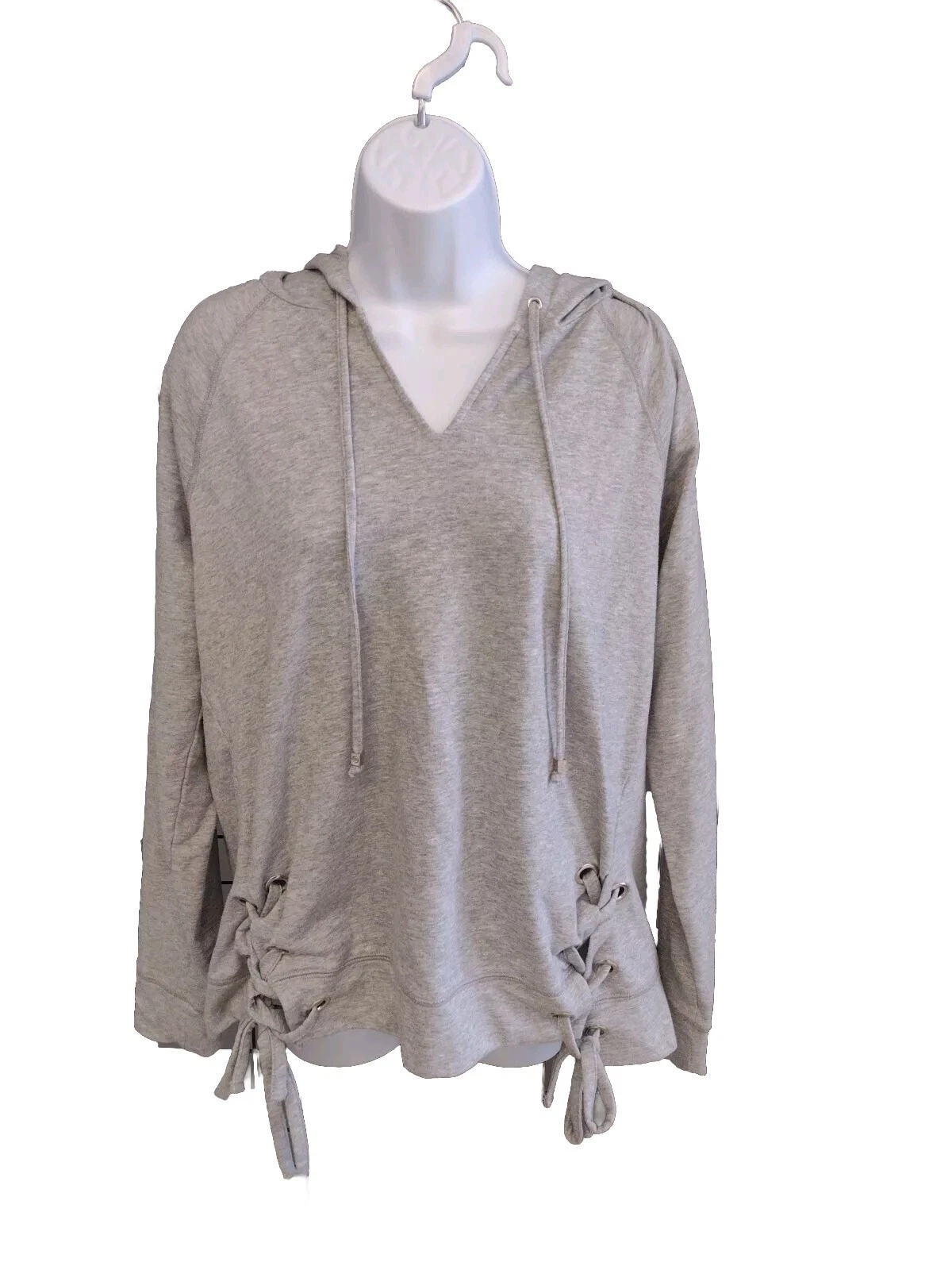 Felpa con cappuccio Michael Kors top donna taglia grande cappuccio logo cravatta grigio felpa con cappuccio