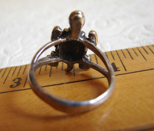 Vintage Navajo Turquoise Inlay TURTLE Silver RING, Size 5, Native American D70 - Picture 3 of 9