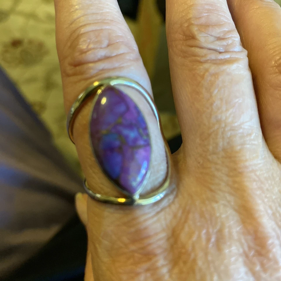 Anillo Abierto Turquesa Púrpura Oro 10k Talla 8. Foto 2 de 4