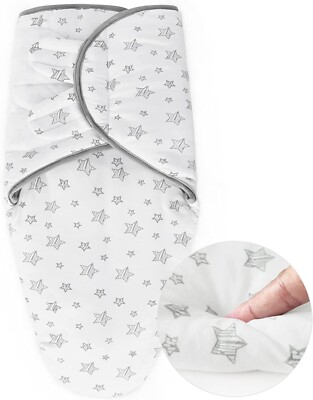 Biloban Quilted Baby Swaddle 0-3 Months Adjustable Blanket, Warm, Gray Stars