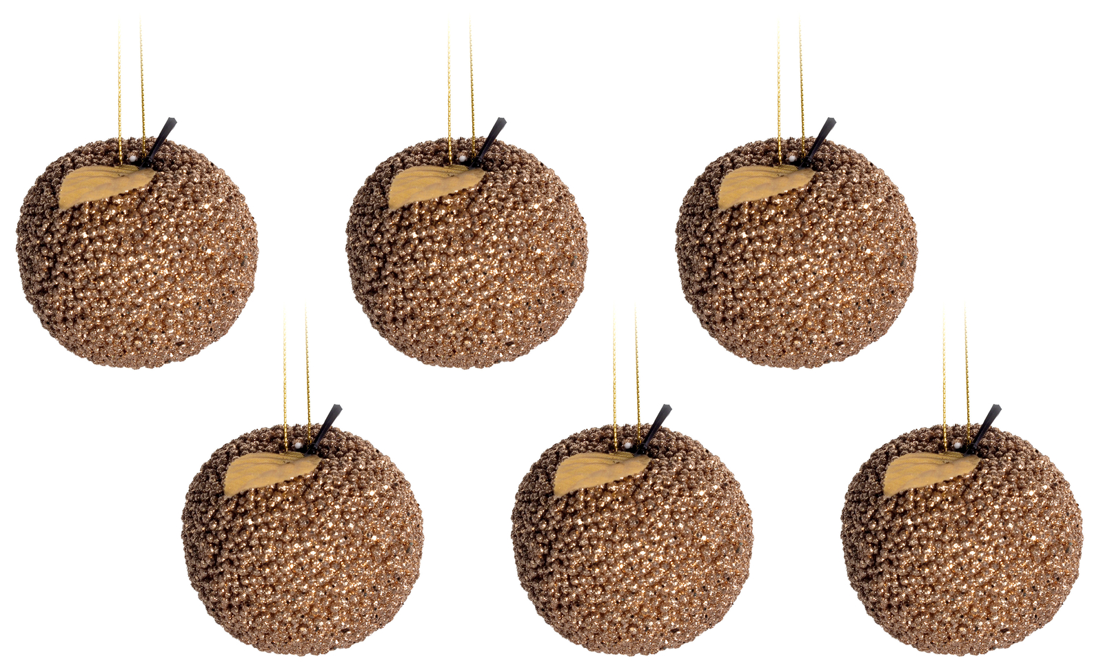 Apple Christmas Bauble Decorations Tree Ornaments - Champagne Gold - Set of 6