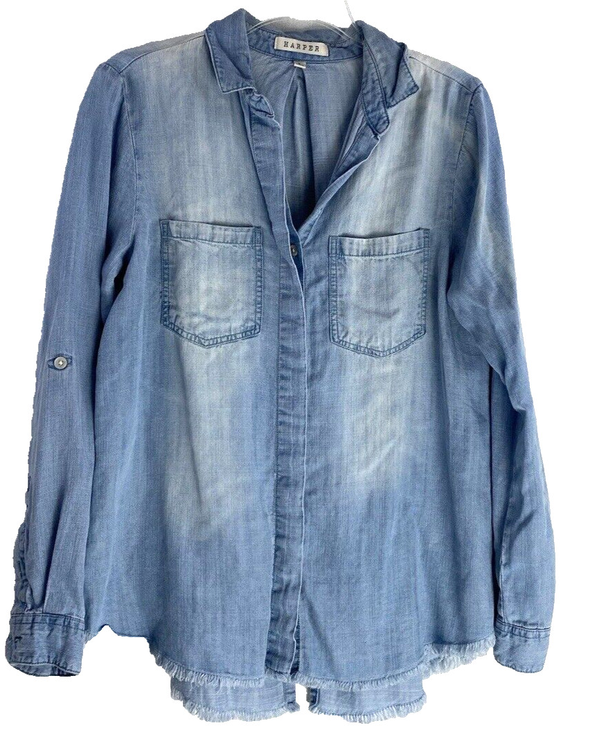 Harper Blue Chambray Button Down Long Sleeve Top … - image 1