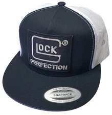 GLOCK Embroidered Patch Trucker Hat/YP Classics 6006 Flatbill Black/White 