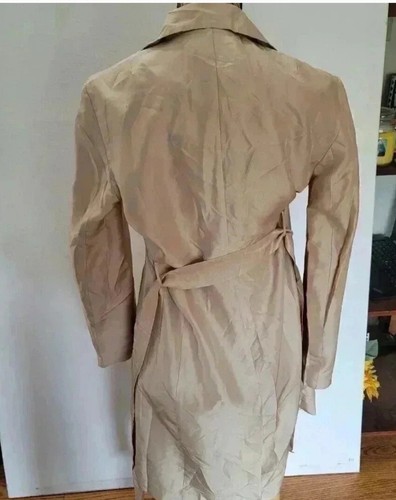ICE vintage 100% silk coat Belt Dress Jacket cream beige size 10 Tall - Picture 2 of 9