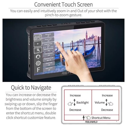 FEELWORLD F5 PRO V4 6'' 3D LUT 4K HDMI DSLR Camera Field Monitor Touch - Picture 7 of 17
