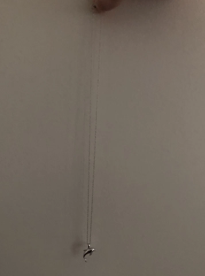 Collar de cadena de plata con dije de delfín adornado con diamantes y plata  Foto 3 de 4