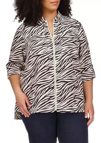 MICHAEL Michael Kors Women's Bone Animal Print Zip-Front Shirt Top Plus Size 3X - 第 1/8 張圖片