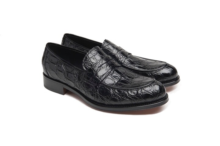 Arbiter Genuine Crocodile Alligator Mens Black Penny Loafers  display picture 3