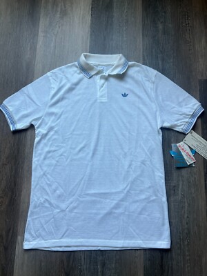 VINTAGE Adidas Mesh Shirt Mens Large White 70s 80s Mesh Polo NEW WITH TAGS