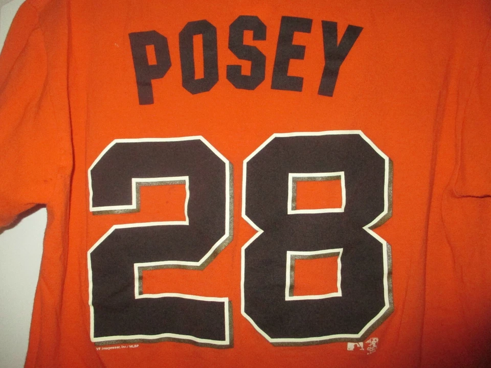 San Francisco Giants MLB Posey # 28 - Camisa para niños/jóvenes - Talla pequeña/mediana - Divertida Foto 3 de 4