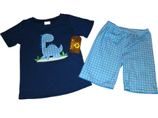 NWT Boutique Boys Size 5-6 Embroidered Appliqued Dinosaur Shorts Shirt Outfit