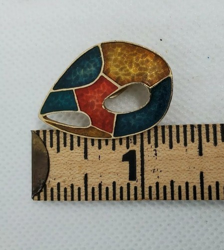 Vintage 1980s Multicolor Jewel Tone Brooch Pin & Clip On Earrings Gold Red Teal - Picture 8 of 9