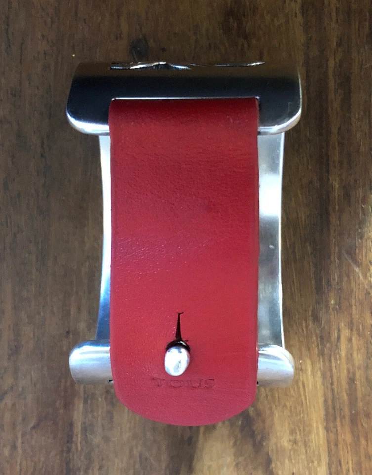 Pulseras Tous sterling silver Cuff Bangle Bracelet With Red Leather Strap 925 - Image 4 of 4