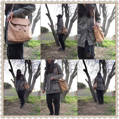 Vintage COACH Beige Camel Tan Leather Bucket Drawstring Hobo