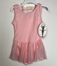 Jacques Moret Dance Girls Pink One Piece Tank Leotard w Skirt Size 6/7 w Tights