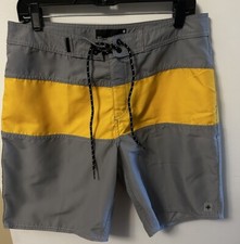Tavik Men  s Gray Yellow Swimming Shorts 32
