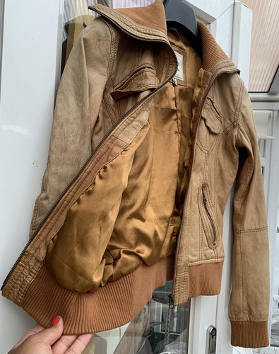 Bershka Vintage Damas Marrón Motociclista Chaqueta de Cuero de Oveja Real S 26MEX C34”L24” EN MUY BUENA CONDICIÓN - Imagen 7 de 11