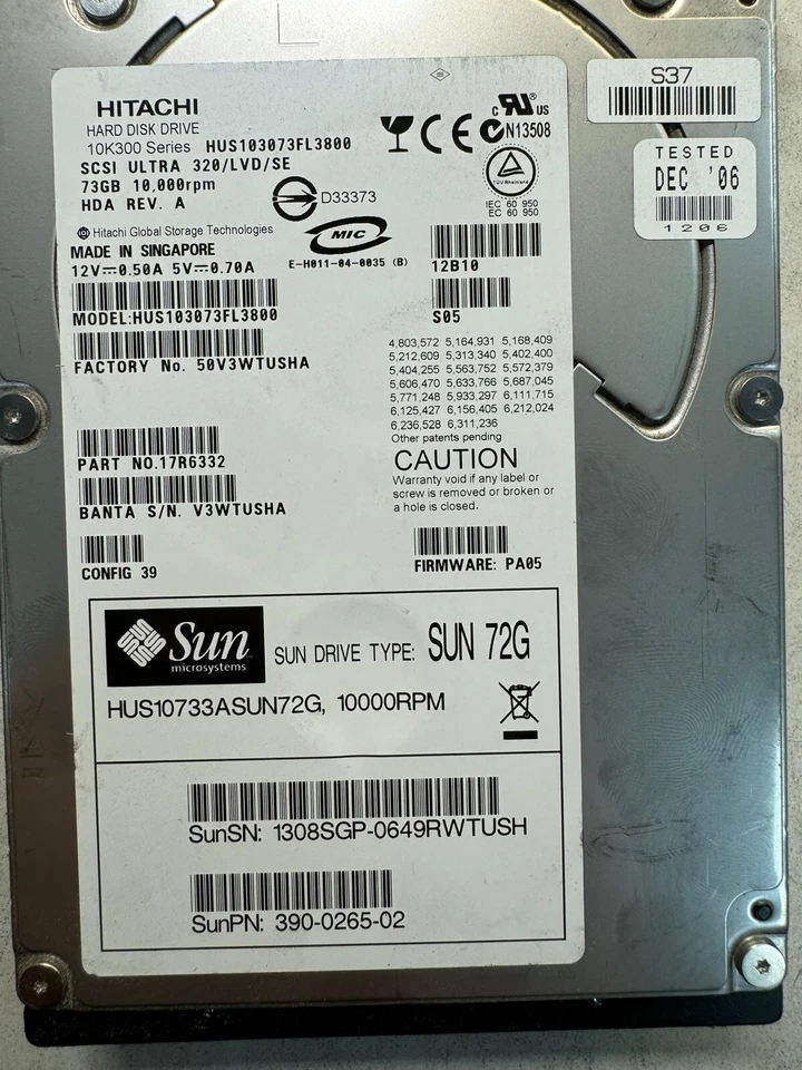 SUN 390-0265-02 540-6599-01 HUS10733ASUN72G 72GB 10K RPM Ultra-320 SCSI/LVD/SE - Image 2 of 4