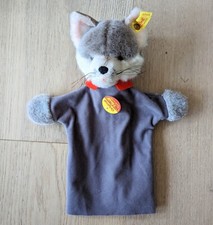 Vintage Steiff Cat Hand Puppet Plush 6747/27 Mohair w/ Button Tag Germany