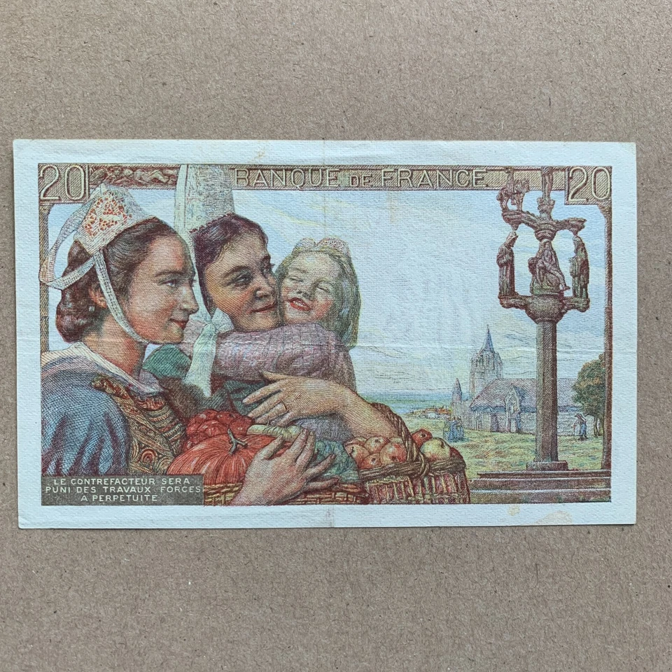 Scarce Currency 1942 France 20 Francs Banknote Breton Fisherman & Women Currency - Image 4 of 4