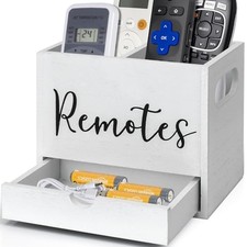Remote Control Holder, 2 Slot Wooden TV Remote Holder for Table, Remote Box D...