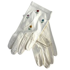 Vintage Lavabile Floral Embroidered Toddler Girls White Leather Gloves NEW
