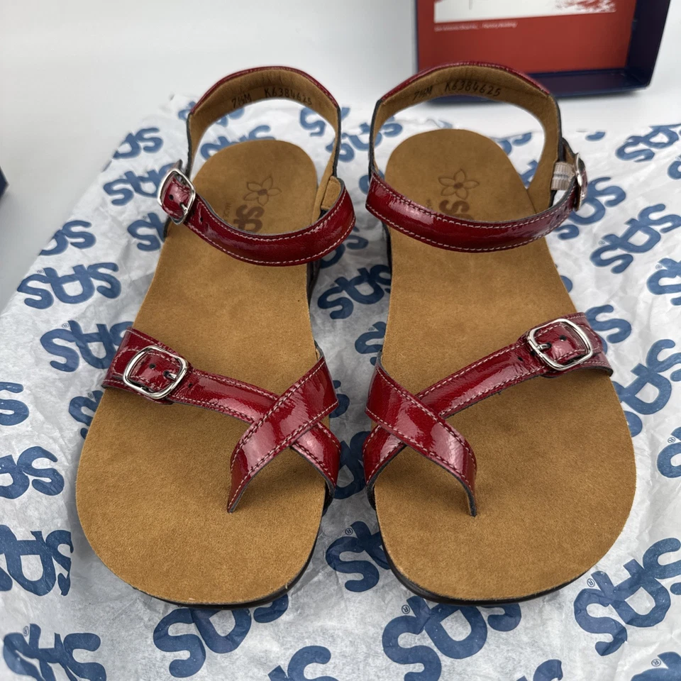 Sandalias Lápiz Labial SAS Pampa - Mujer Talla 7.5 M - Cuero Rojo - NUEVAS en Caja Abierta Foto 3 de 4
