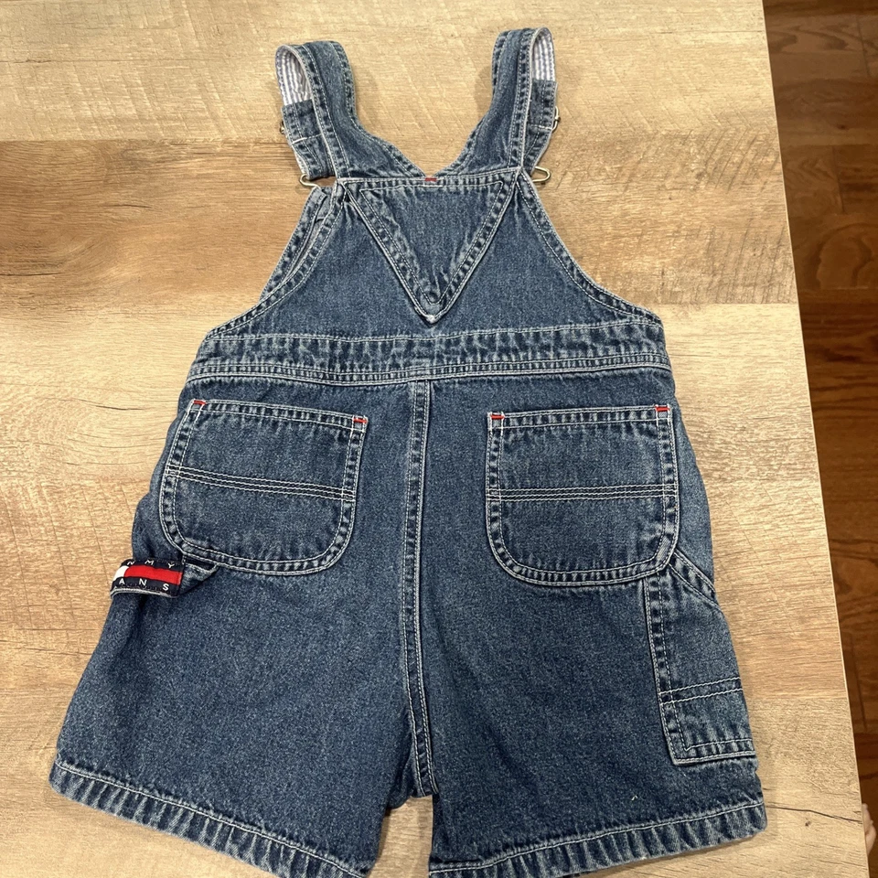 复古 Tommy Hilfiger 牛仔幼儿围兜短裤 3T — 第 3/4 张图片