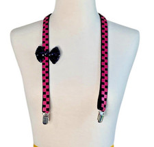 Pink Black Checker Suspenders Unisex Adjustable Costume Accessory Halloween NEW