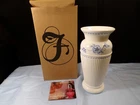 Fenton 6656 FV Hand Painted Milk Glass Ribbed Vase Blue Flowers Design w/ Box