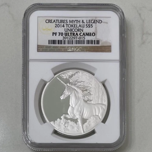 2014 Tokelau $5 Unicorn NGC PF 70 ultra cameo 1 oz Creatures Myth Legends Silver