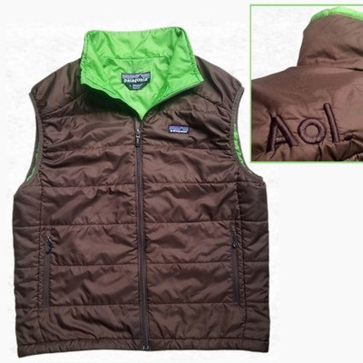 Patagonia XL Micro Puff Vest Brown Lime Green AOL.com Packable Puffer Mens
