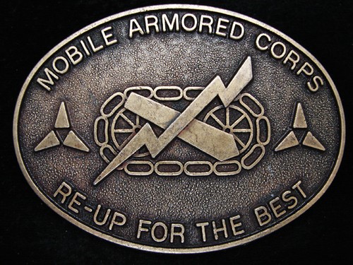 PD21102 **MOBILE ARMORED CORPS RE-UP FOR THE BEST** MILITARY ARMED FORCES BUCKLE