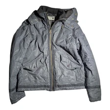 Vtg Y2K Diesel Men's Gray Cotton Hooded Utility Full Zip Puffer Jacket Sz XL