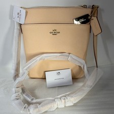 Coach Beige Pebbled Shoulder Bag Gold Hardware Zipper Tag Women  s