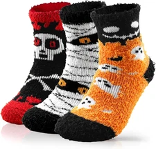 72-Needle Boo-Tiful Halloween Fuzzy Socks for Women – 3 Pairs Ultra Soft Cozy Pl