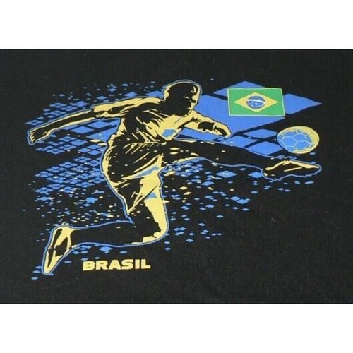 Gen2 Kids National Soccer Apparel Brazil T-Shirt Black/Blue/Yellow Large 14/16